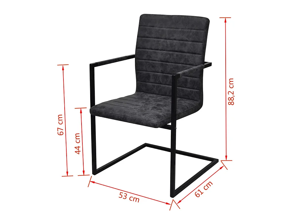 Chaises à manger cantilever lot de 6 noir similicuir