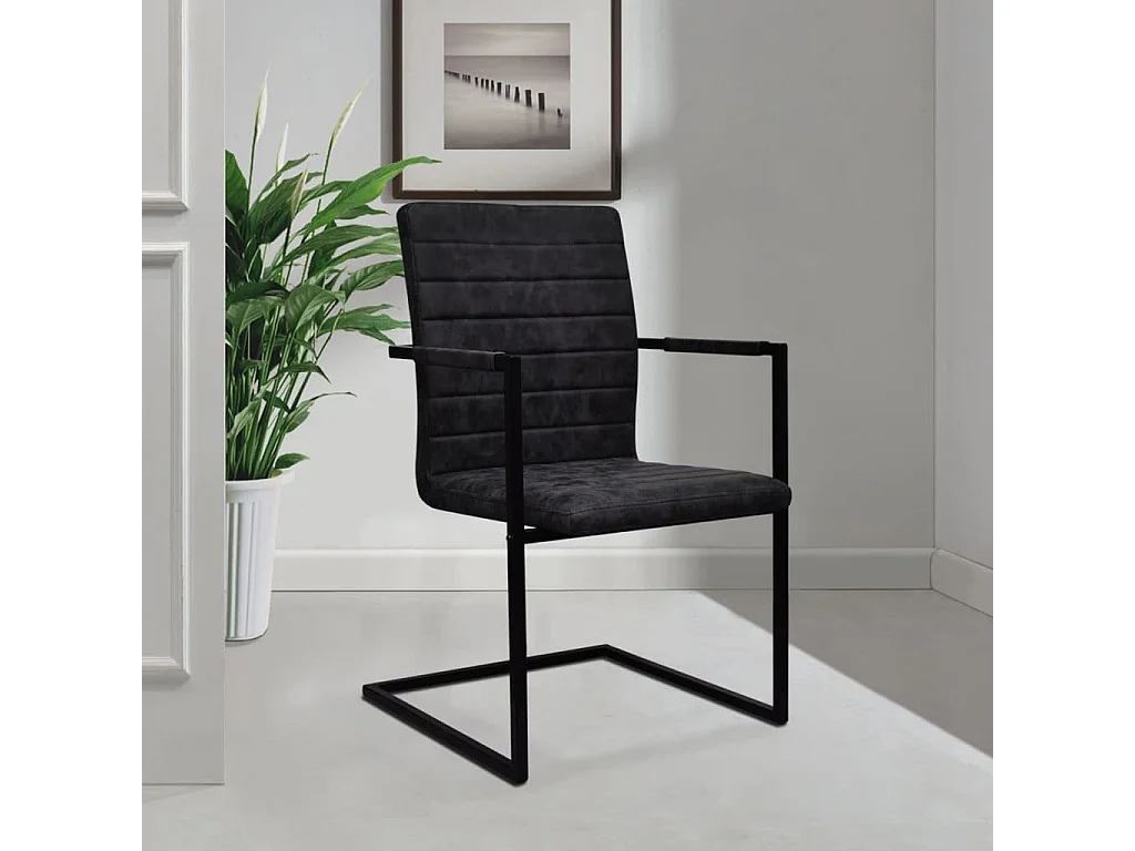 Chaises à manger cantilever lot de 6 noir similicuir