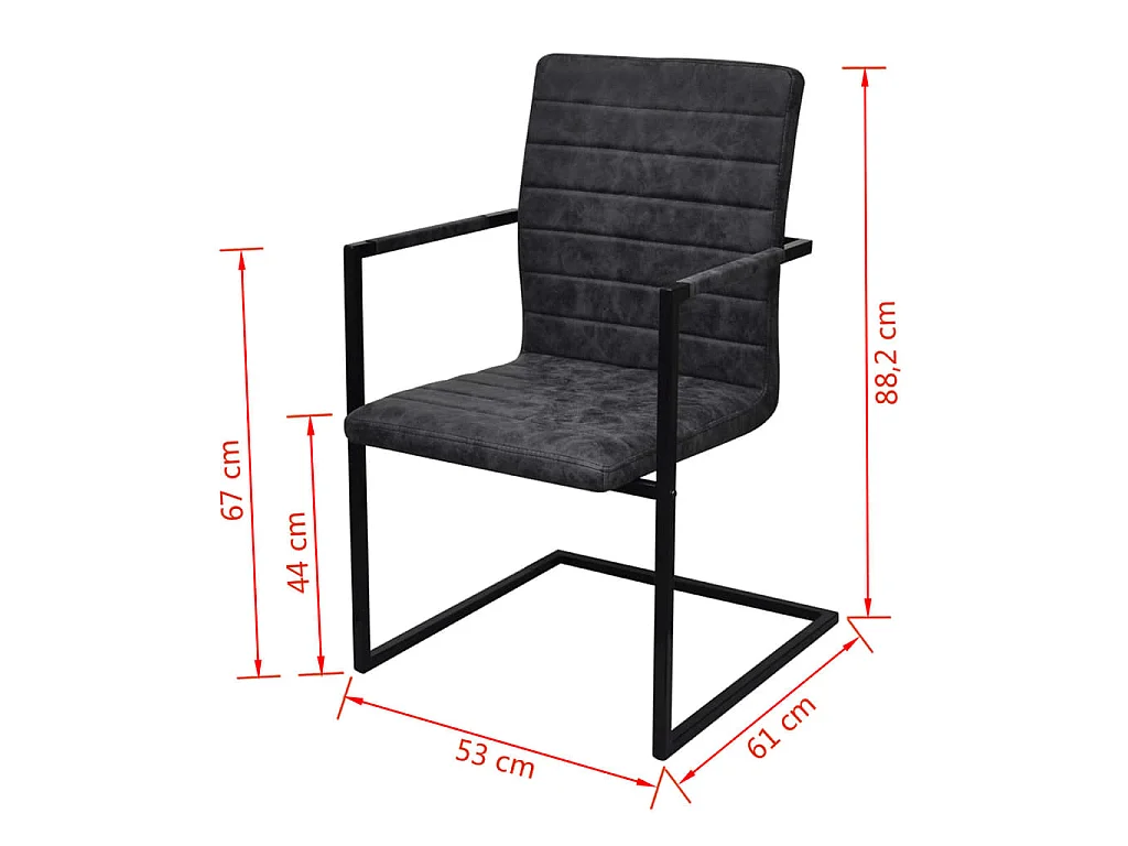 Chaises à manger cantilever lot de 6 noir similicuir