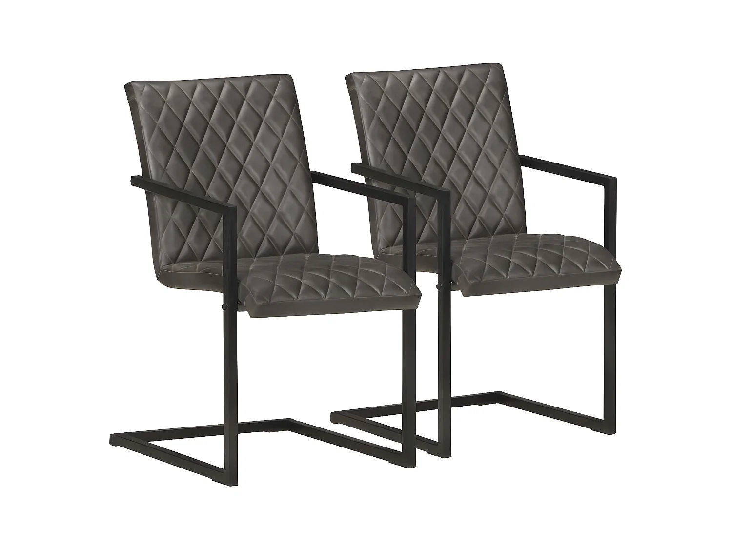Chaises à manger cantilever lot de 2 gris cuir véritable