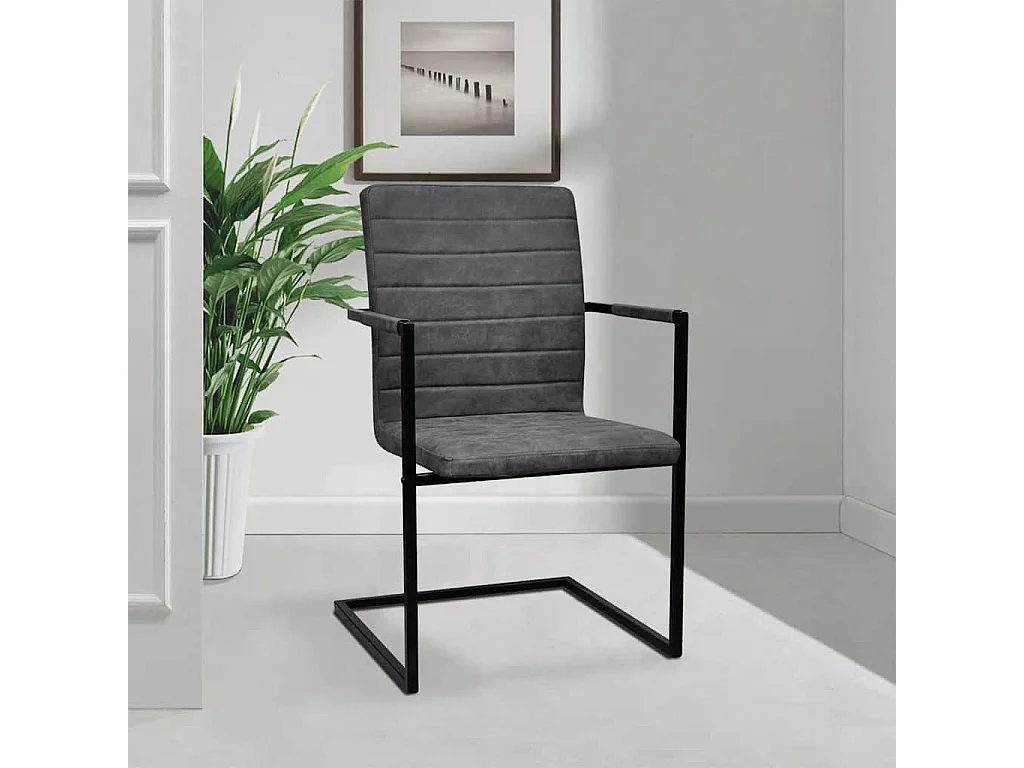 Chaises à manger cantilever lot de 6 gris foncé similicuir