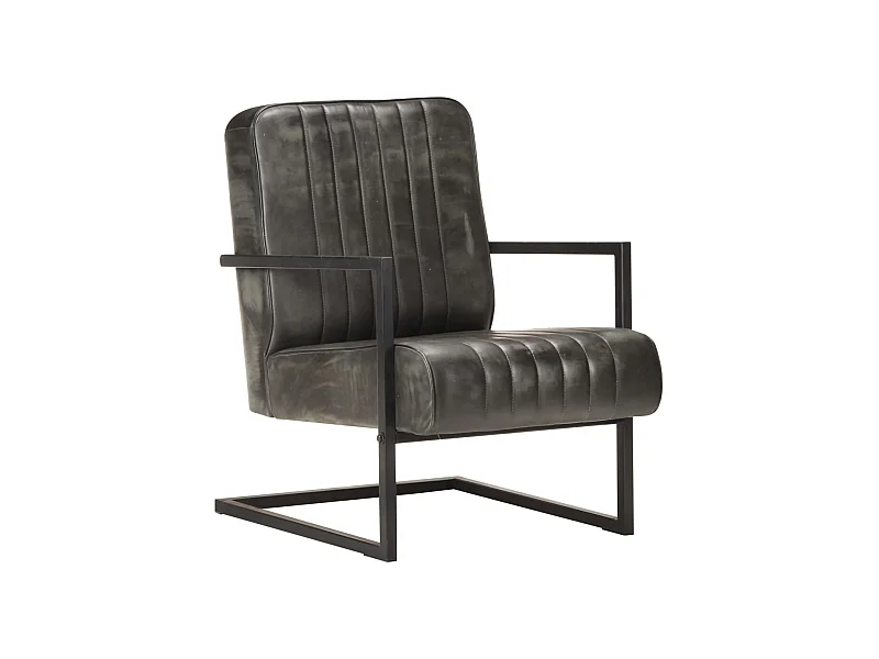 Sillón voladizo cuero auténtico gris envejecido