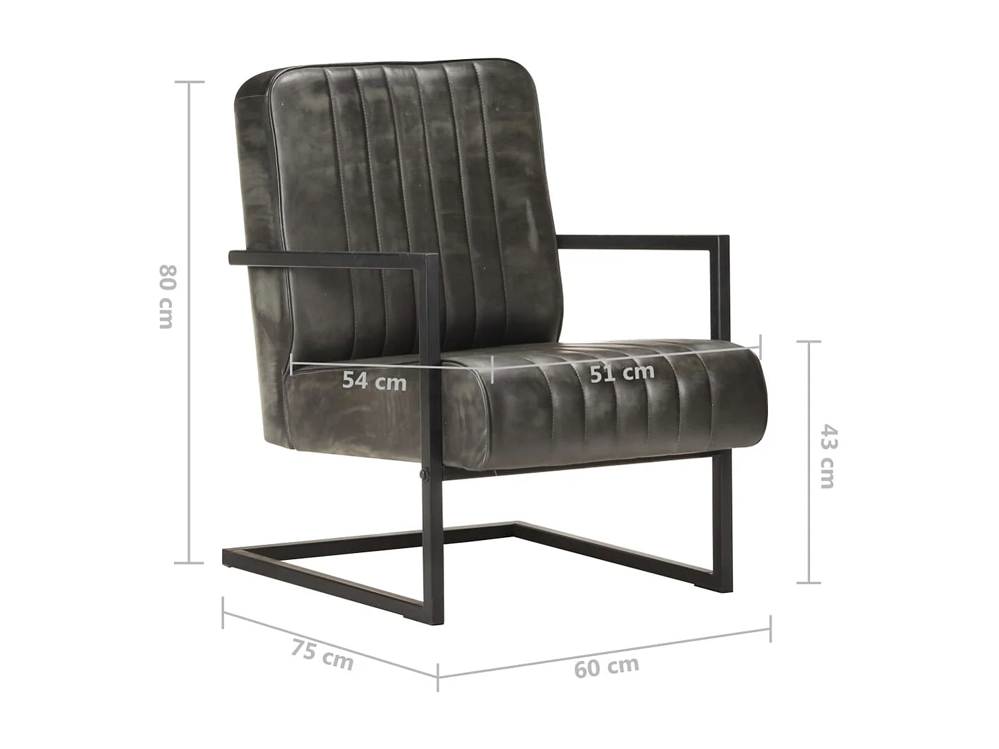 Chaise de canapé cantilever gris délavé cuir véritable