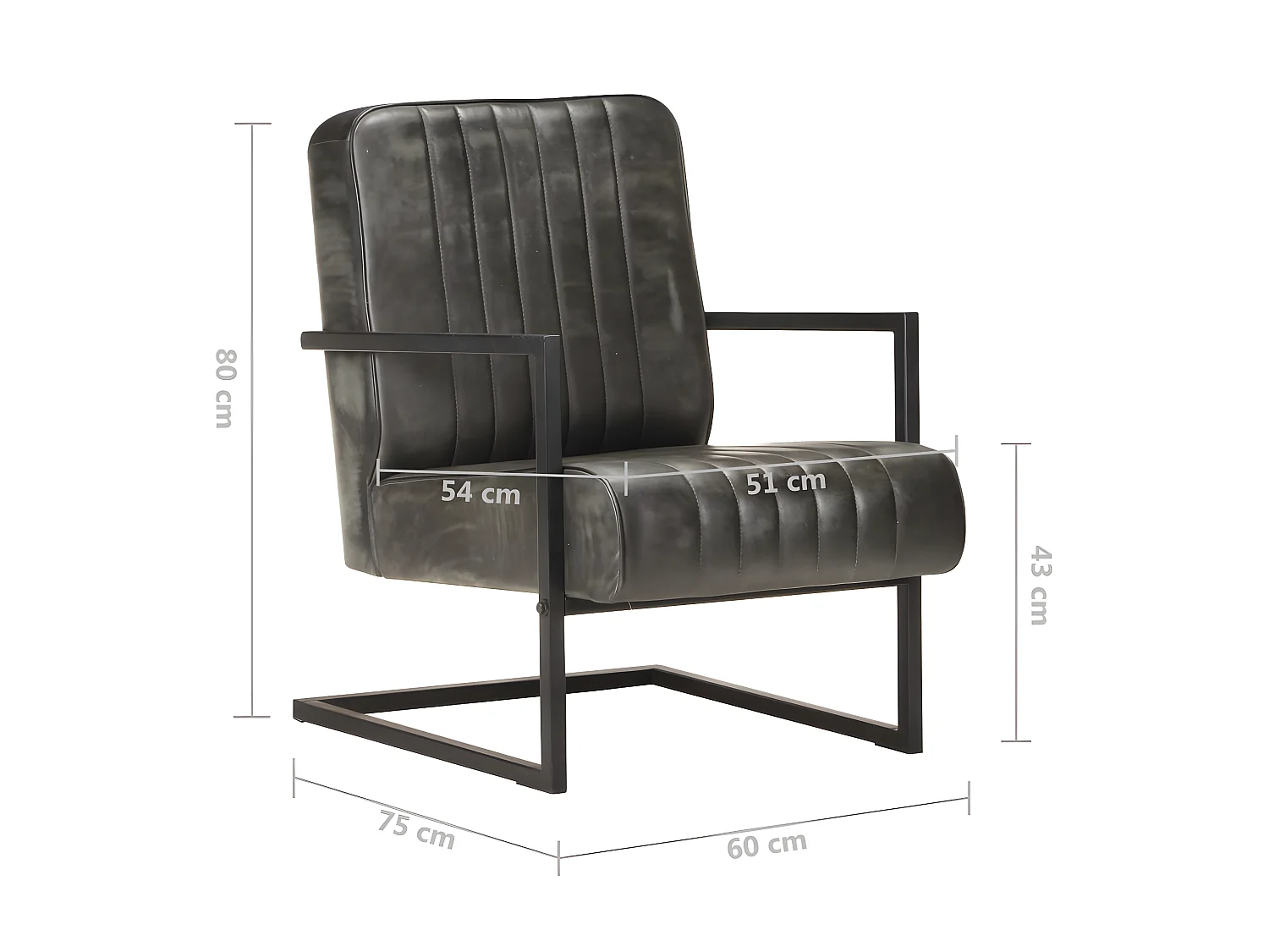 Chaise de canapé cantilever gris délavé cuir véritable