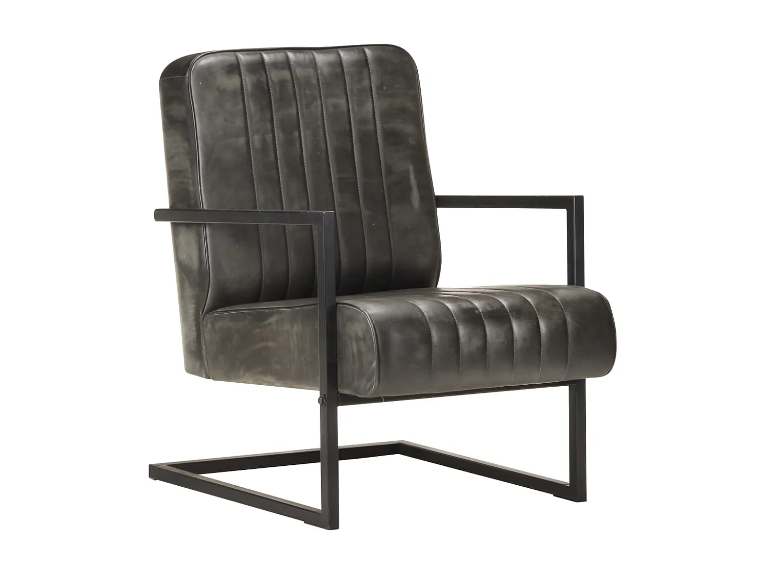 Poltrona cantilever couro genuíno cinzento velho