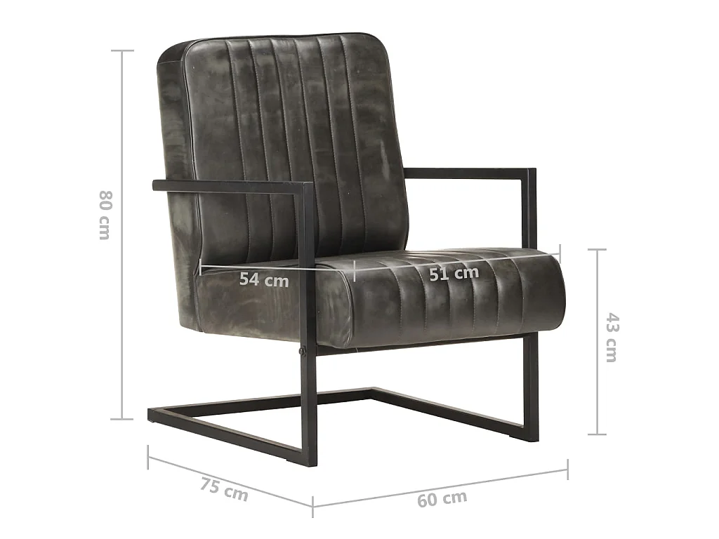 Chaise de canapé cantilever gris délavé cuir véritable