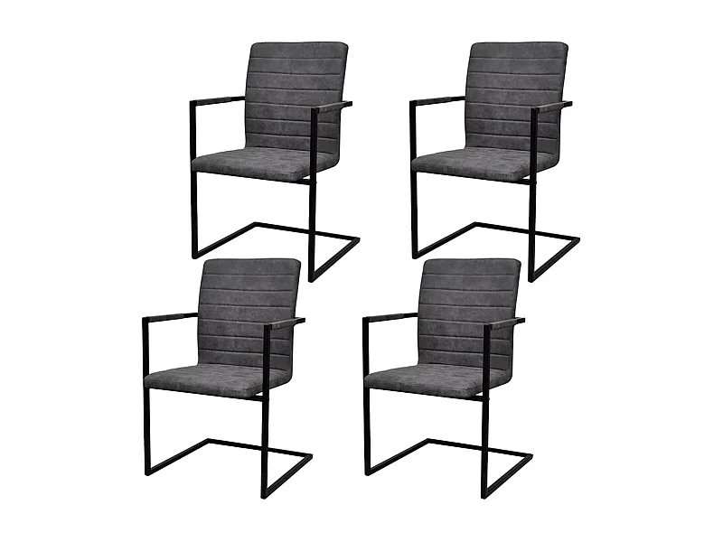 Chaises à manger cantilever lot de 4 gris similicuir