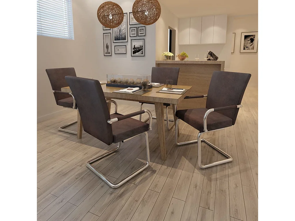 Chaises à manger cantilever lot de 4 marron tissu cuir