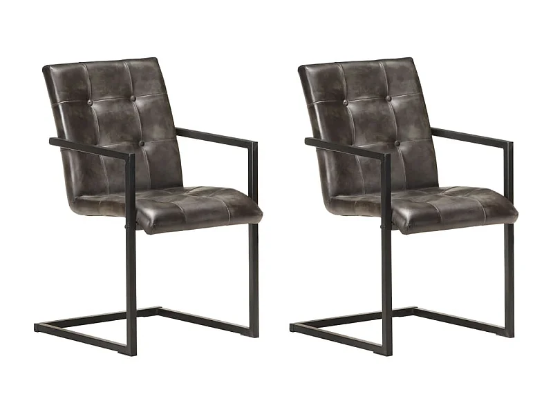 Cadeiras jantar cantilever 2 pcs couro genuíno cinzento velho