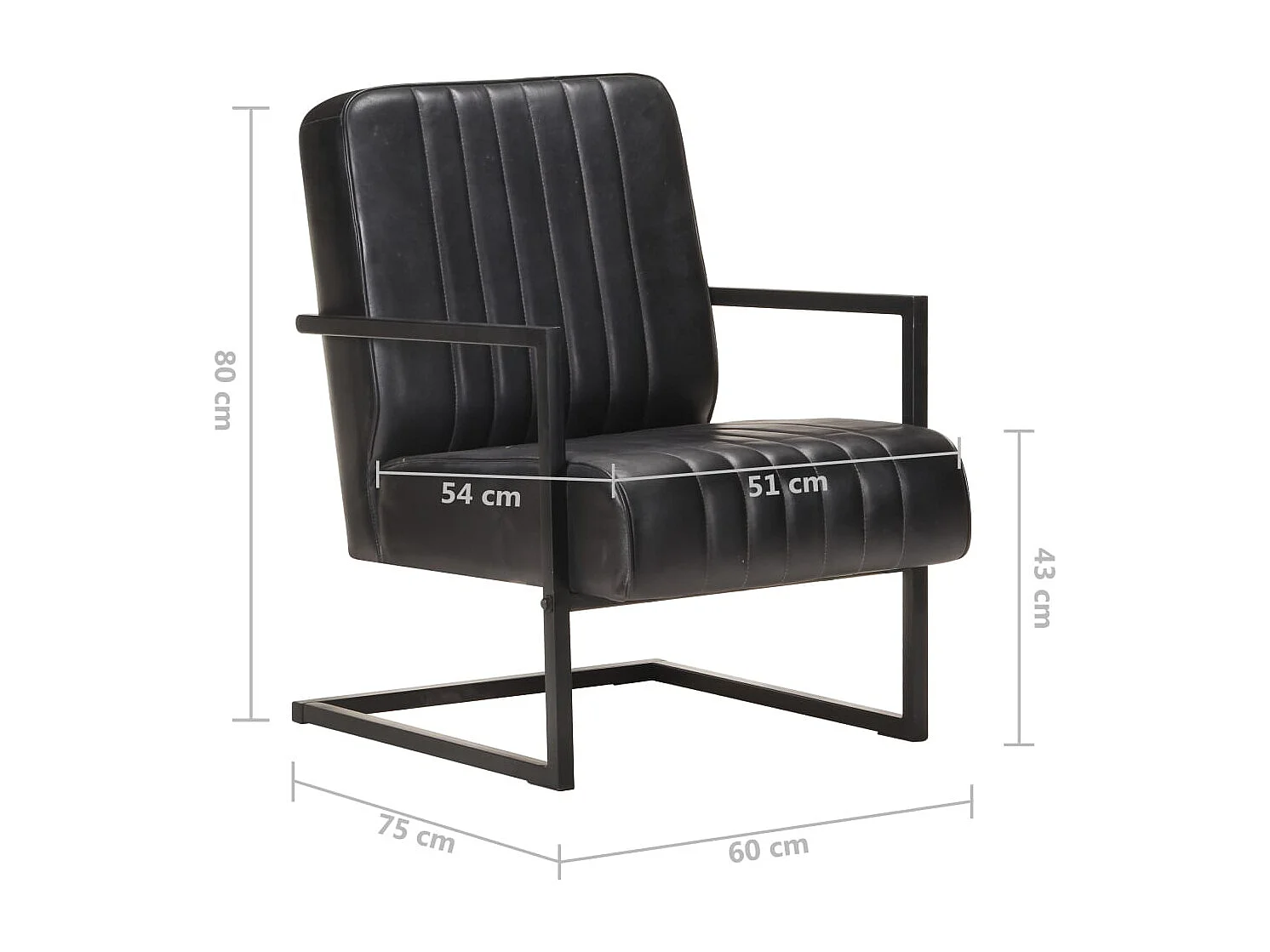 Chaise de canapé cantilever noir cuir véritable