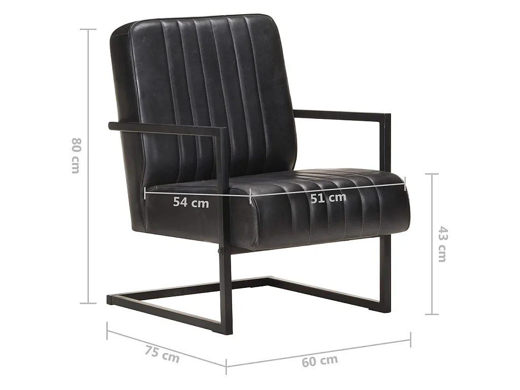 Chaise de canapé cantilever noir cuir véritable