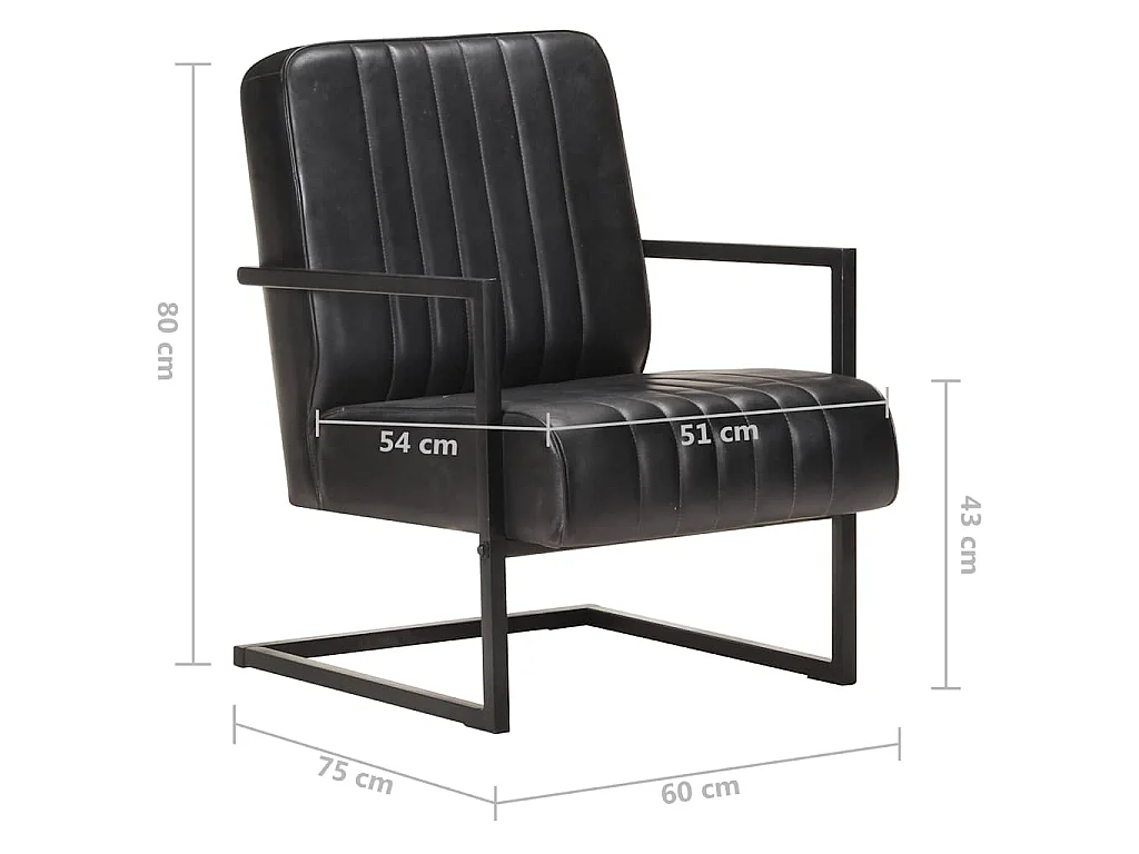 Chaise de canapé cantilever noir cuir véritable
