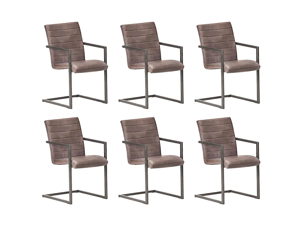 Chaises à manger cantilever lot de 6 marron cuir véritable