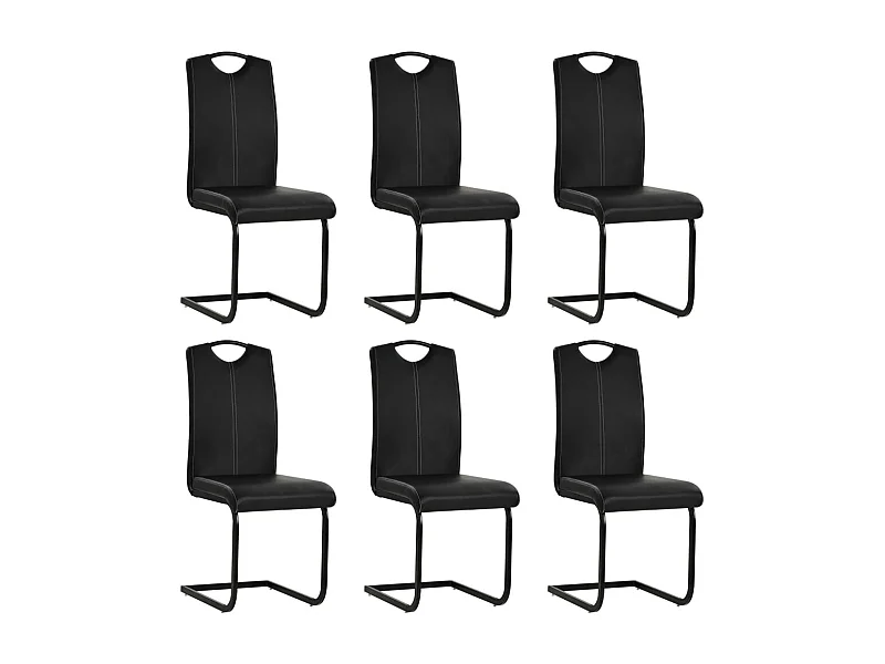 Chaises à manger cantilever lot de 6 noir similicuir