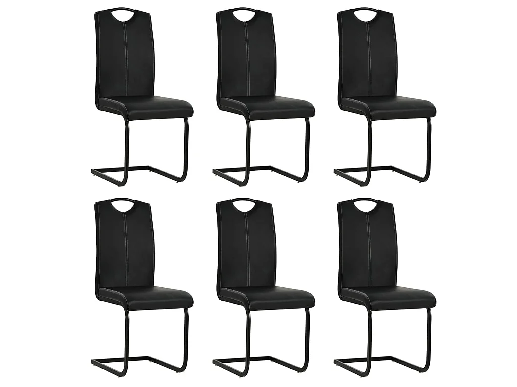 Chaises à manger cantilever lot de 6 noir similicuir