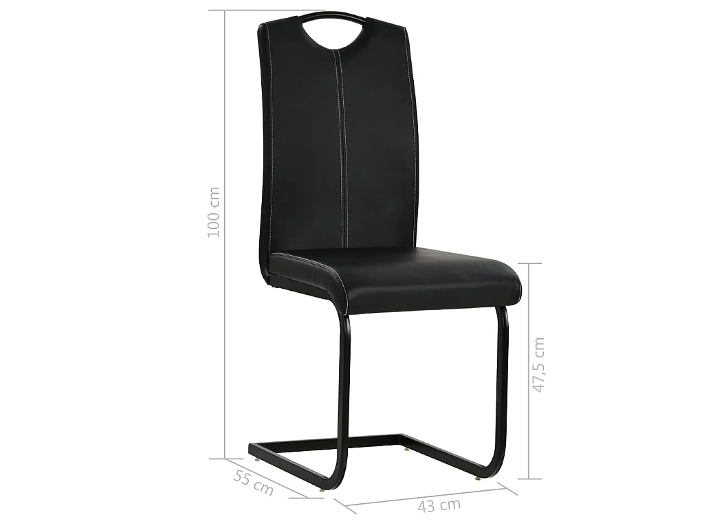 Chaises à manger cantilever lot de 6 noir similicuir