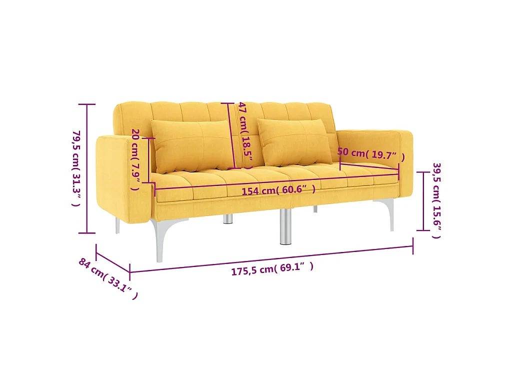 Canapé convertible clic-clac 2 places en tissu jaune