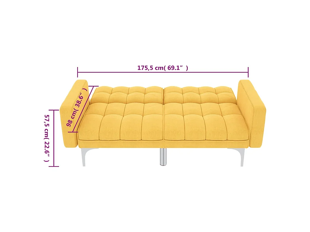 Canapé convertible clic-clac 2 places en tissu jaune
