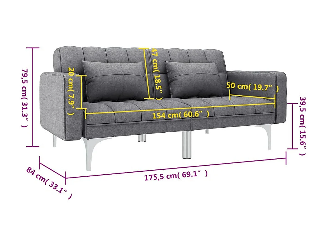 Sofá-cama em tecido cinzento-claro