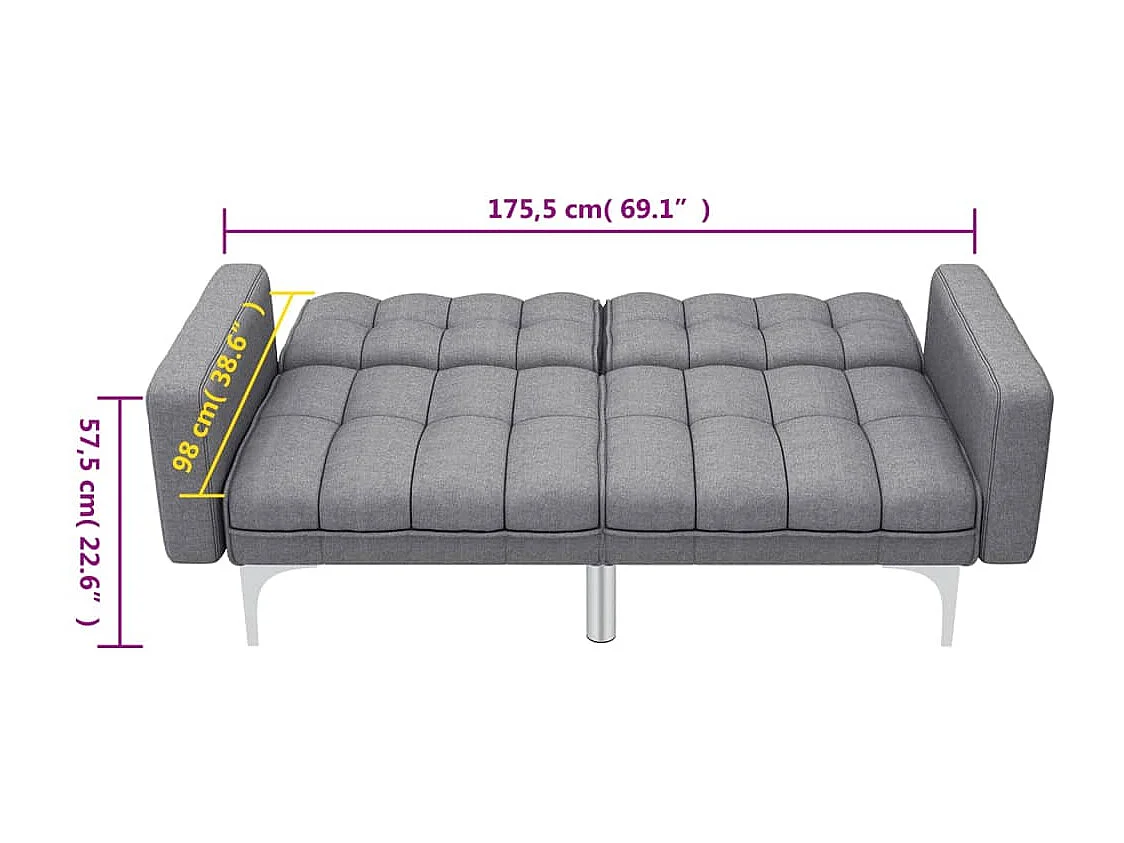 Sofá-cama em tecido cinzento-claro