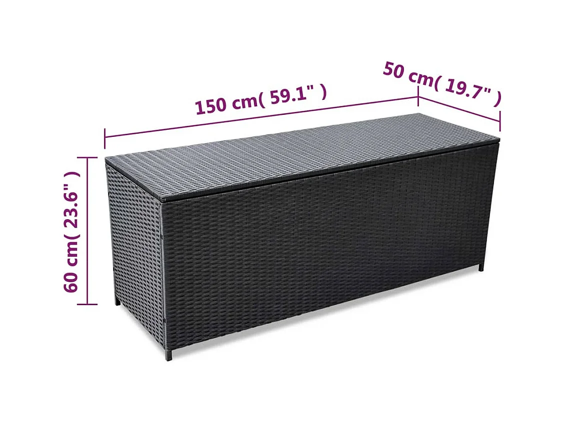 Garden-Auflagenbox Schwarz 150x50x60 cm Poly Rattan