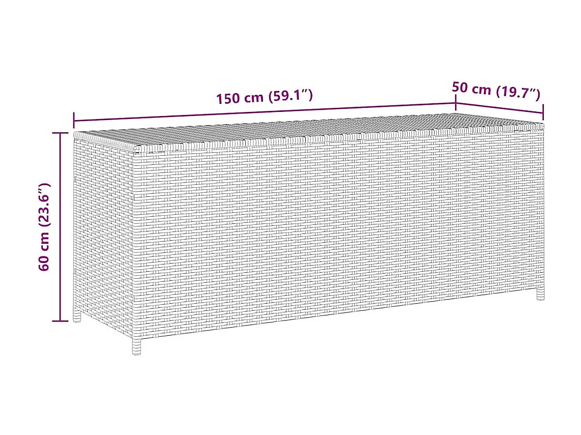 Boîte de rangement de jardin noir 150x50x60 cm résine tressée