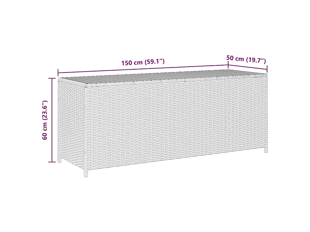Caixa de arrumação para jardim 150x50x60 cm vime PE preto