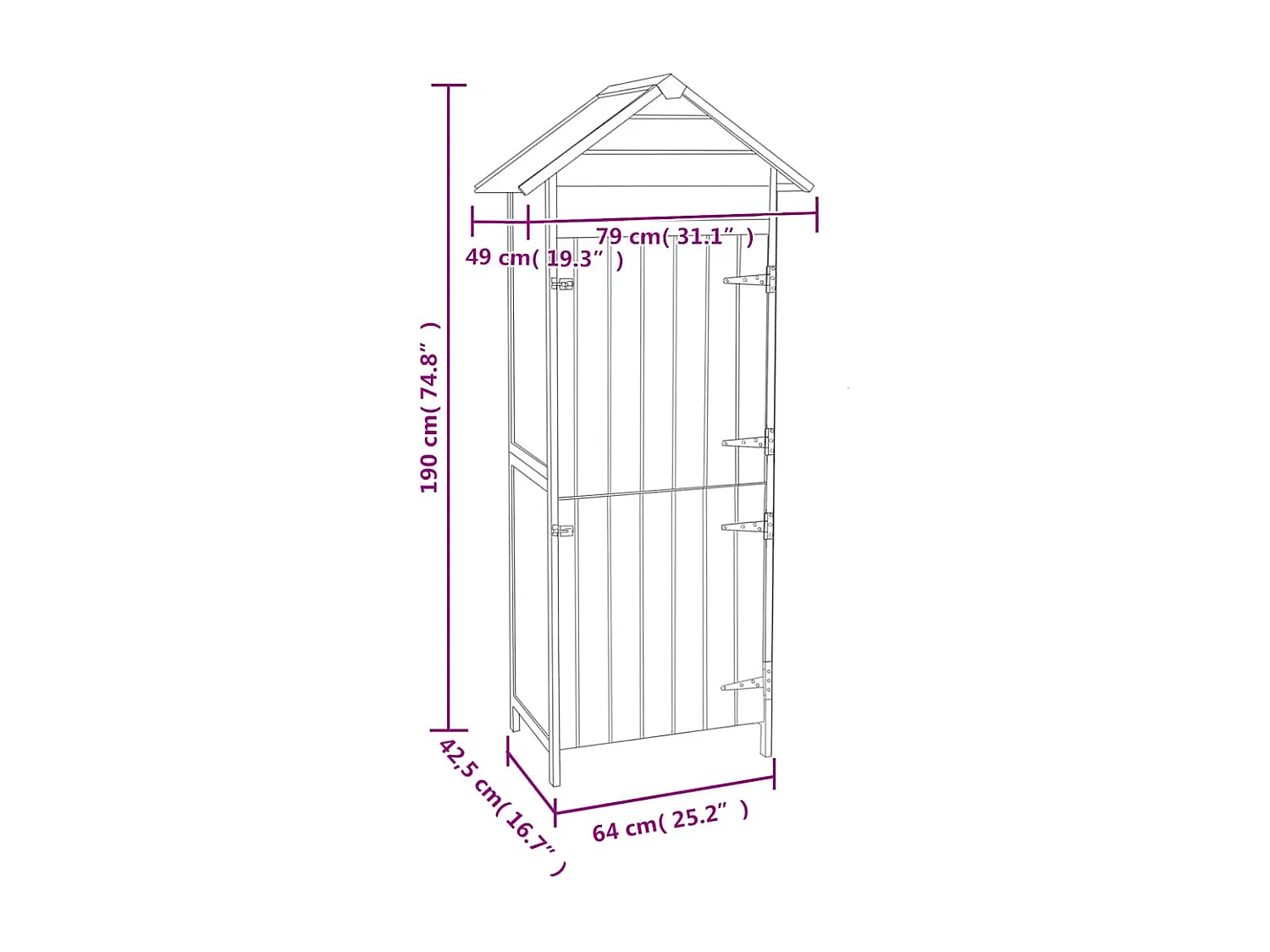 Armoire de rangement de jardin Marron 42,5x64x190 cm