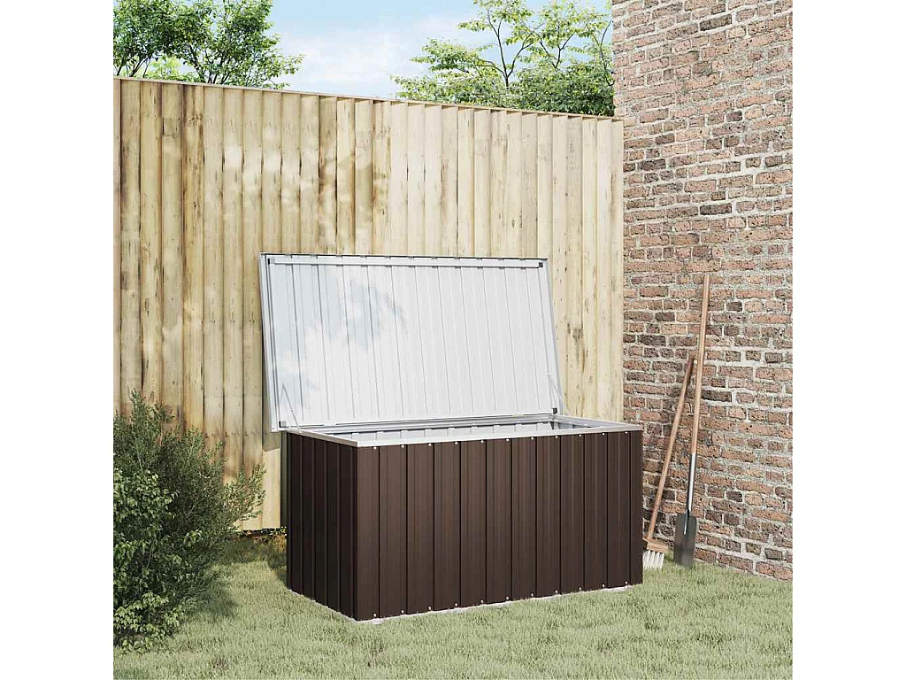 Caixa de armazenamento para jardim marrom 129x67x65 cm