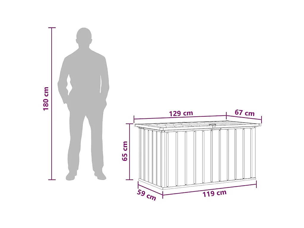 Caixa de arrumação para jardim 129x67x65 cm cinzento