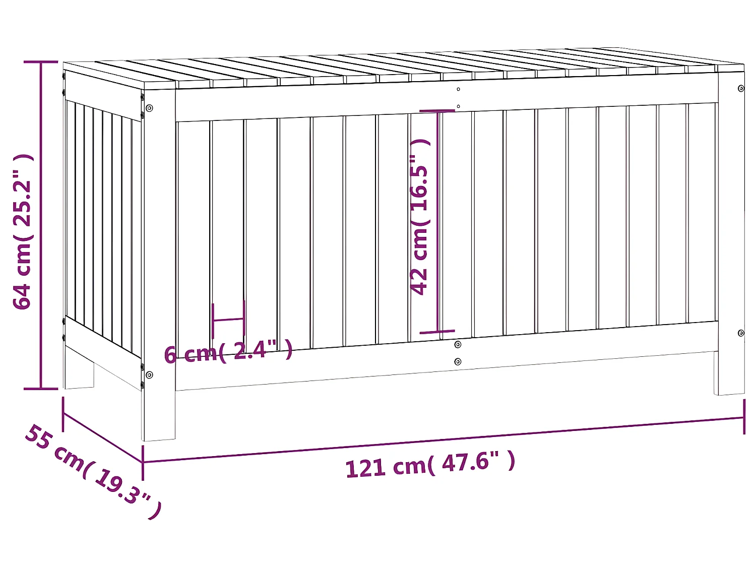 Contenitore da Giardino Ambra 121x55x64 cm Legno Massello Pino