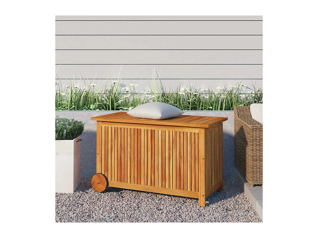 Boîte de rangement de jardin avec roues 90x50x58 cm Bois acacia