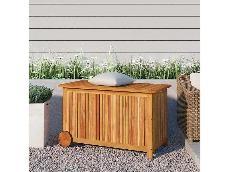 Boîte de rangement de jardin avec roues 90x50x58 cm Bois acacia