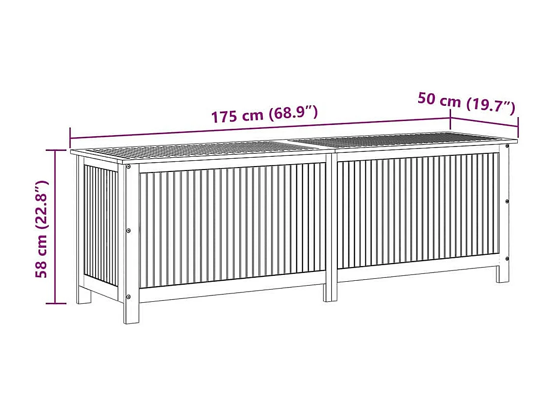 Boîte de rangement de jardin 175x50x58 cm Bois d'acacia solide