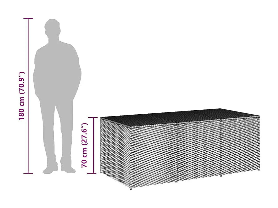 Baule da Giardino in Polyrattan 180x90x70 cm Marrone