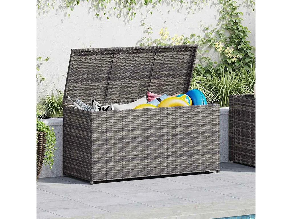 Boîte de rangement de jardin gris 120x50x60 cm résine tressée