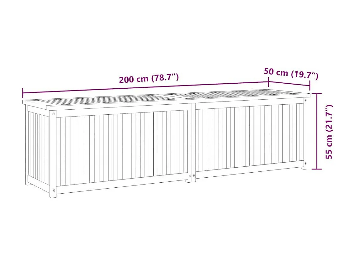 Gartenbox 200x50x55 cm Massivholz Teak