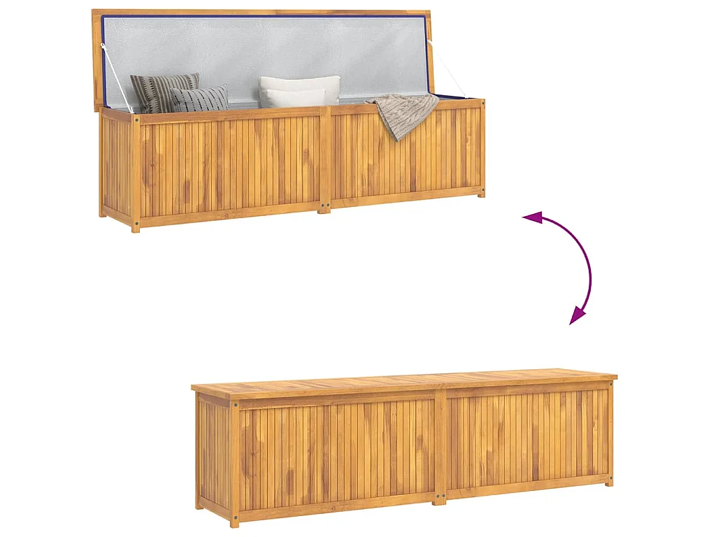 Baúl de jardín madera maciza de teca 200x50x55 cm