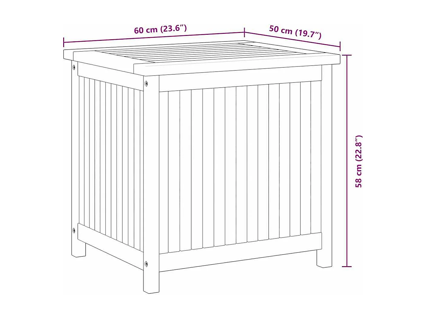 Caixa arrumação para jardim 60x50x58 cm madeira teca maciça