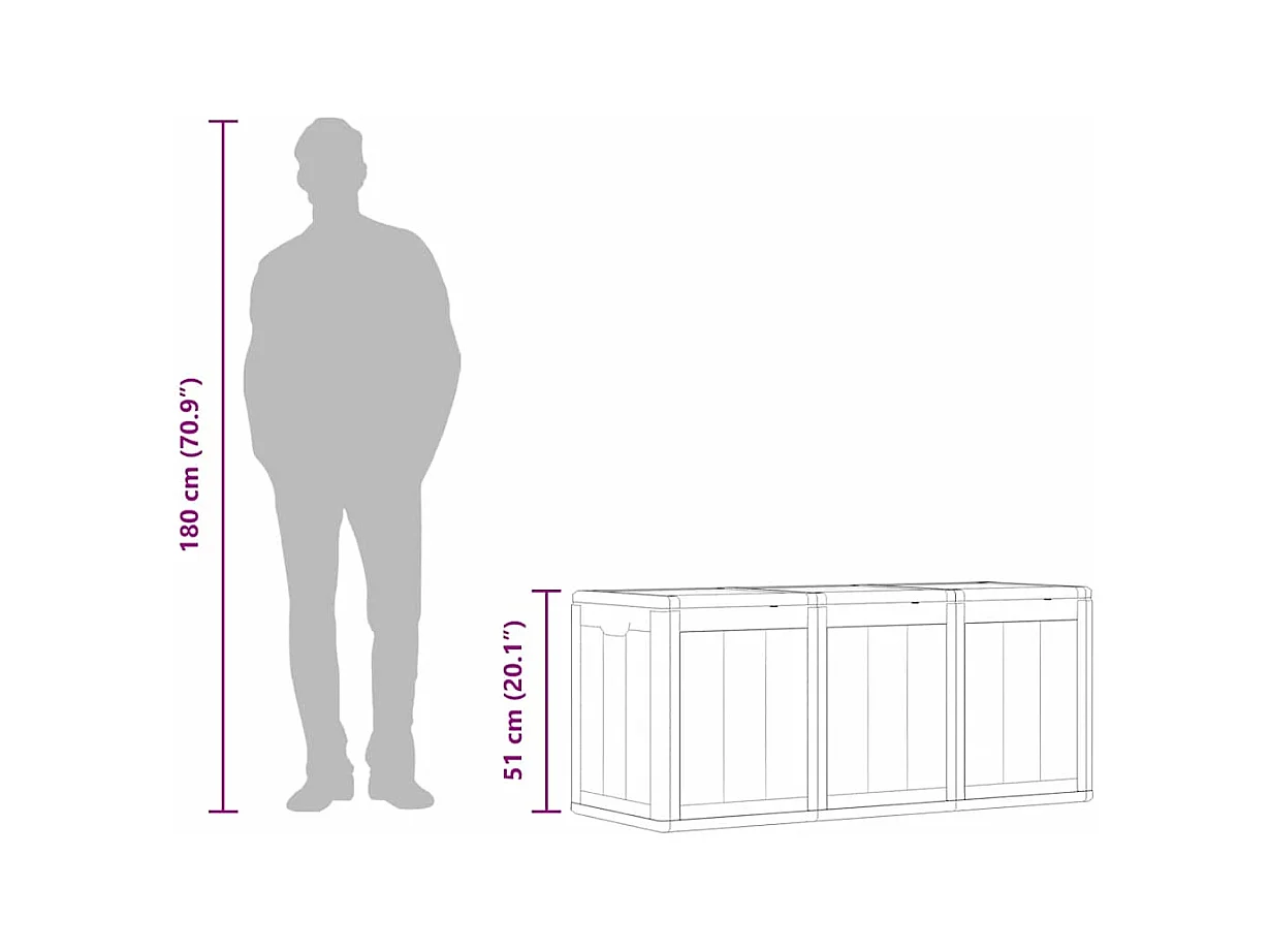 Caixa de arrumação para jardim 270 L PP aparência de madeira cinzento