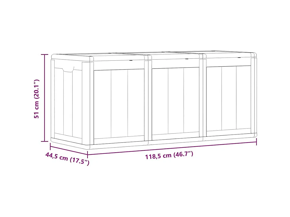 Caixa de arrumação para jardim 270 L PP aparência de madeira cinzento
