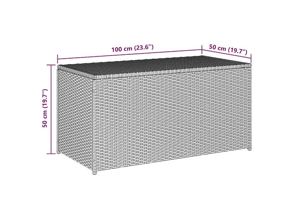 Caixa de arrumação para jardim 100x50x50 cm vime PE castanho