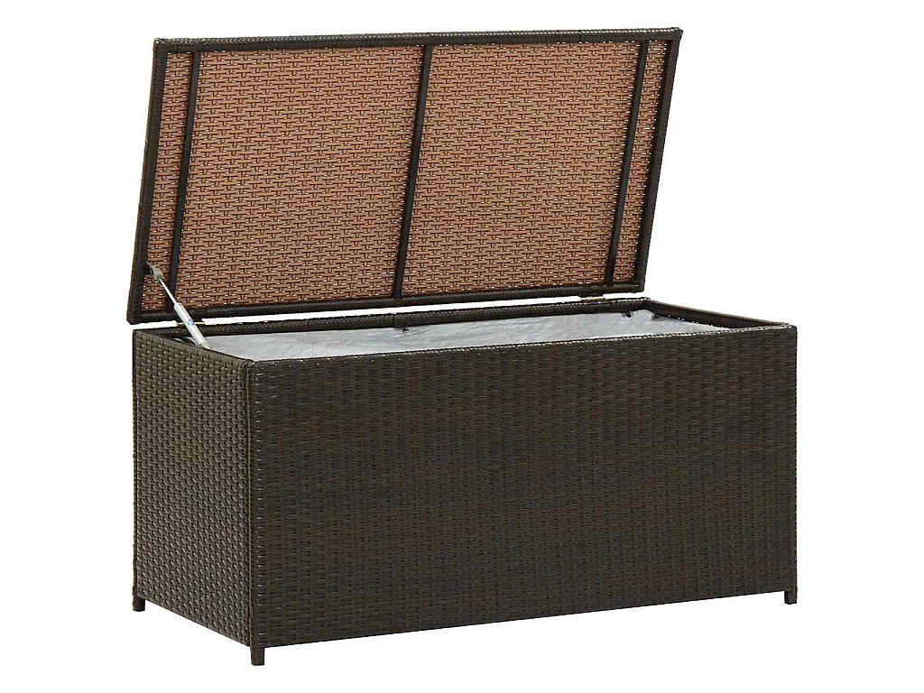 Boîte de rangement de jardin résine tressée 100x50x50 cm marron