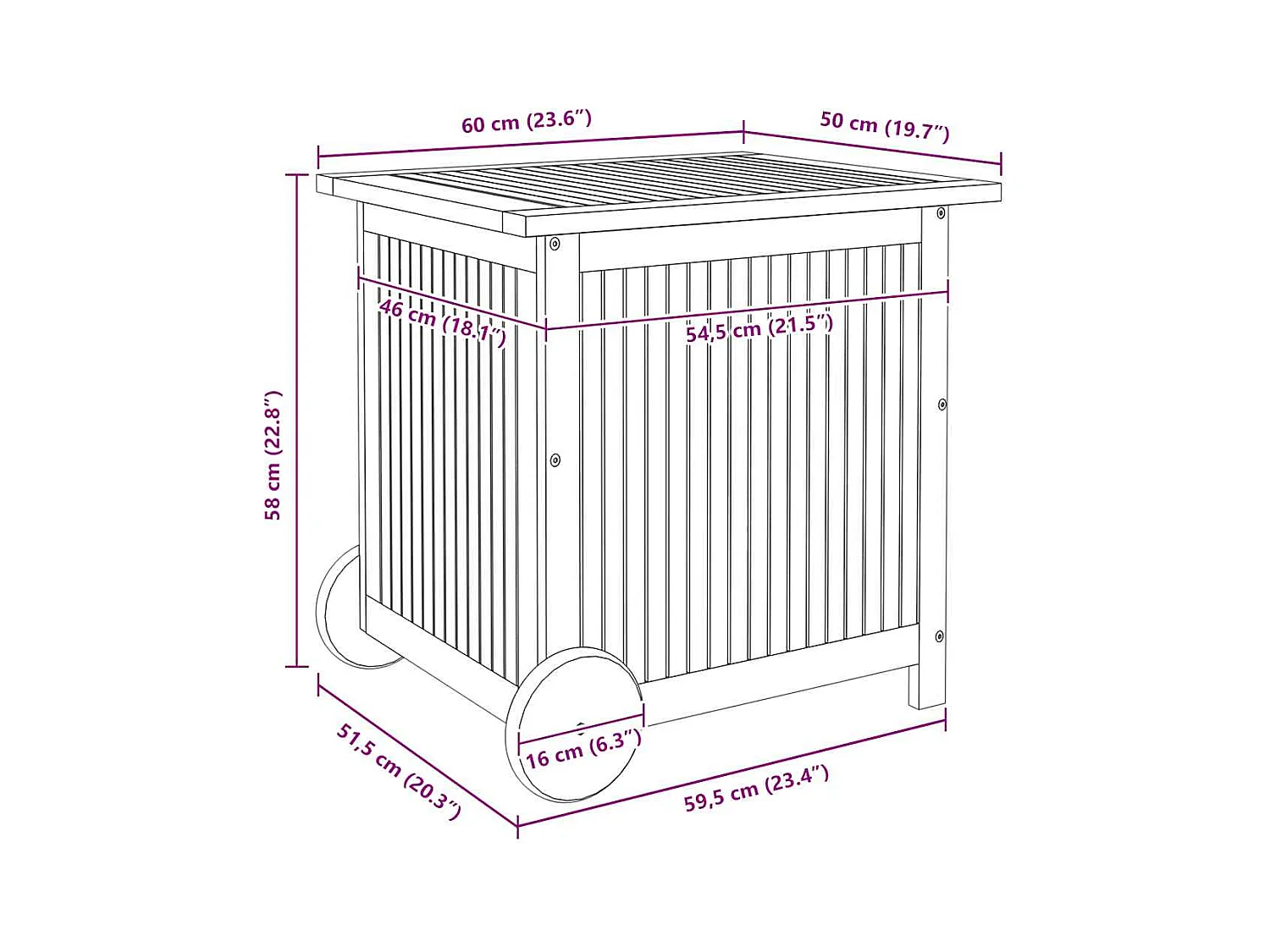 Gartentruhe mit Rollen 60x50x58 cm Massivholz Akazie