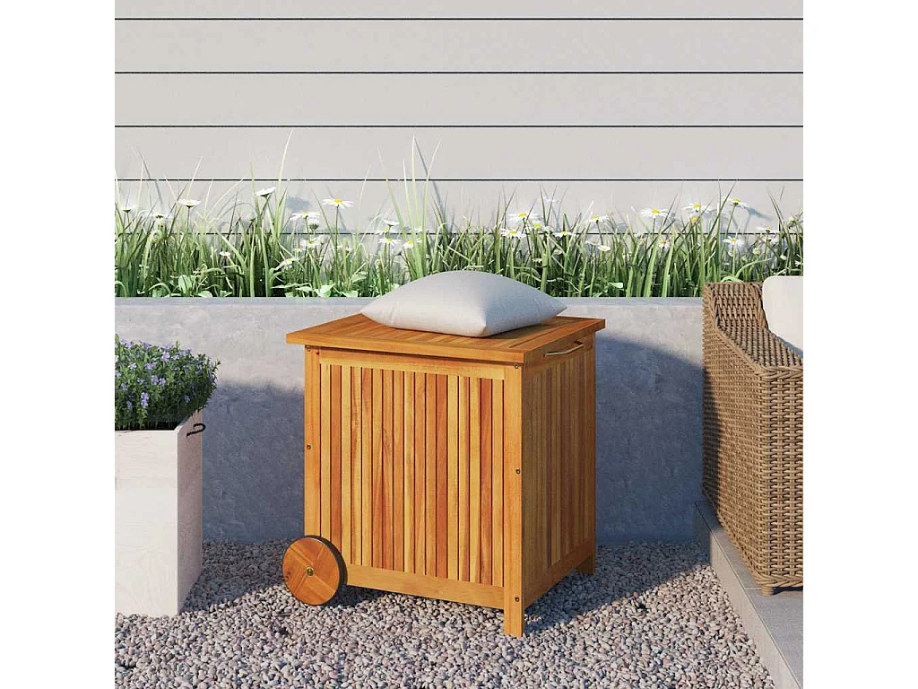 Caja de almacenaje de jardín ruedas acacia maciza 60x50x58 cm