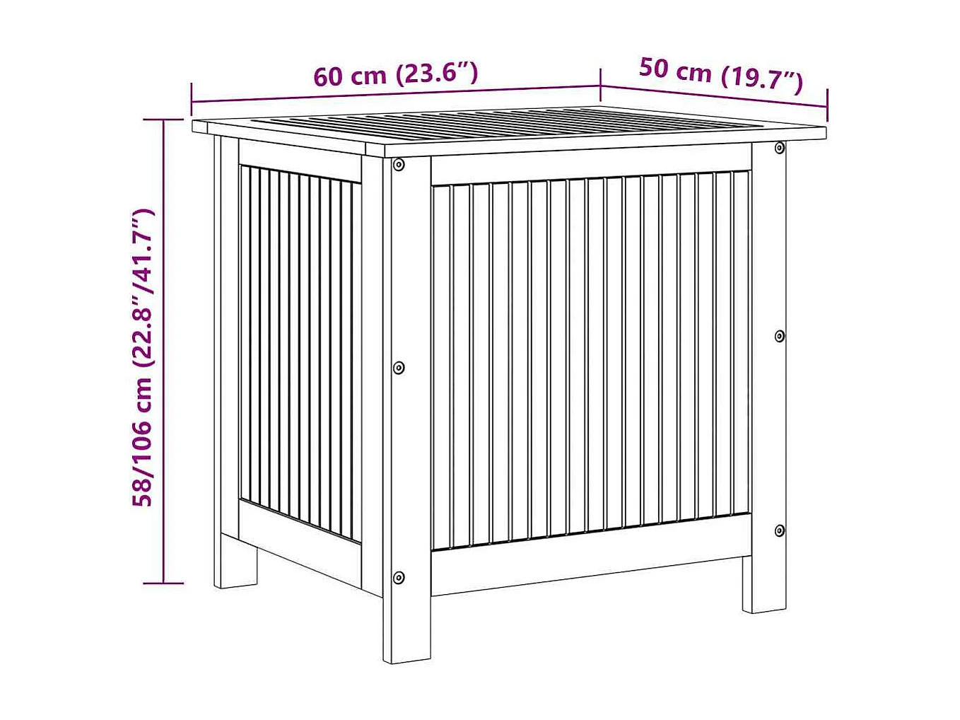 Boîte de rangement de jardin 60x50x58 cm Bois d'acacia solide