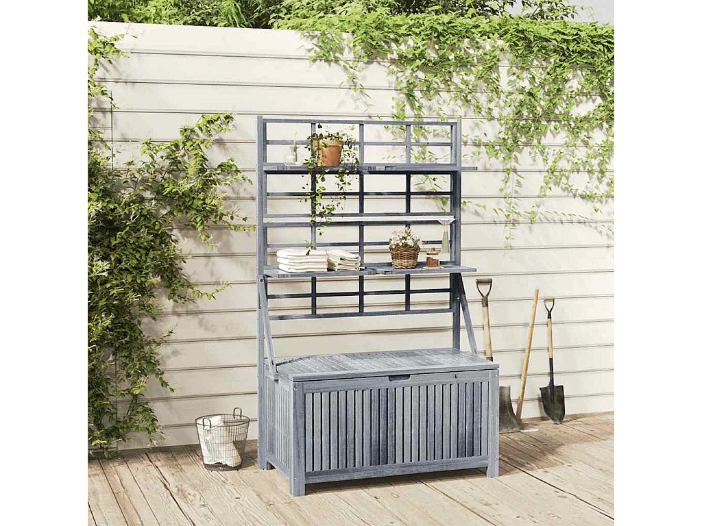 Boîte de rangement avec treillis Gris 99x55x160cm Acacia solide