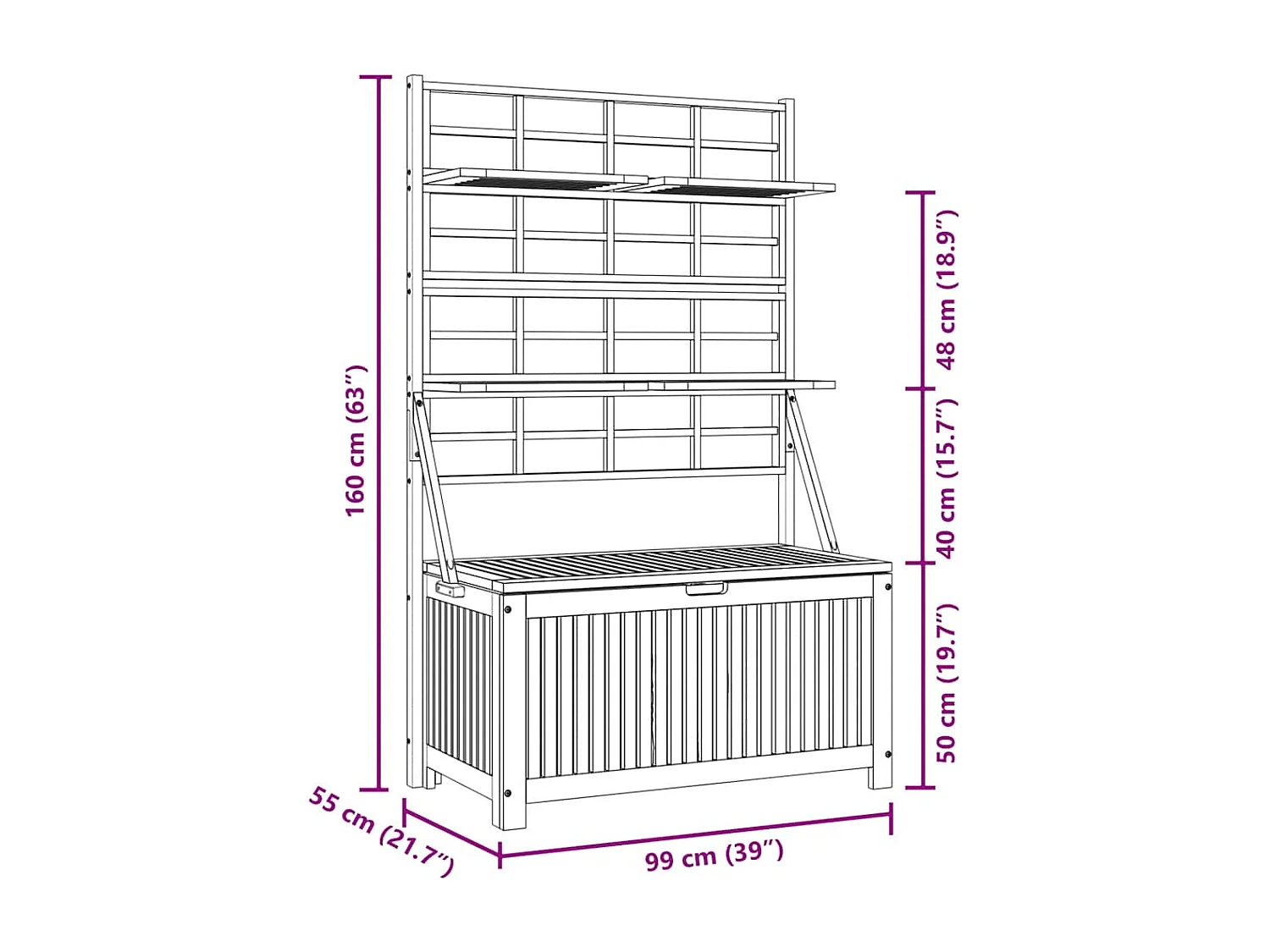 Boîte de rangement avec treillis Gris 99x55x160cm Acacia solide