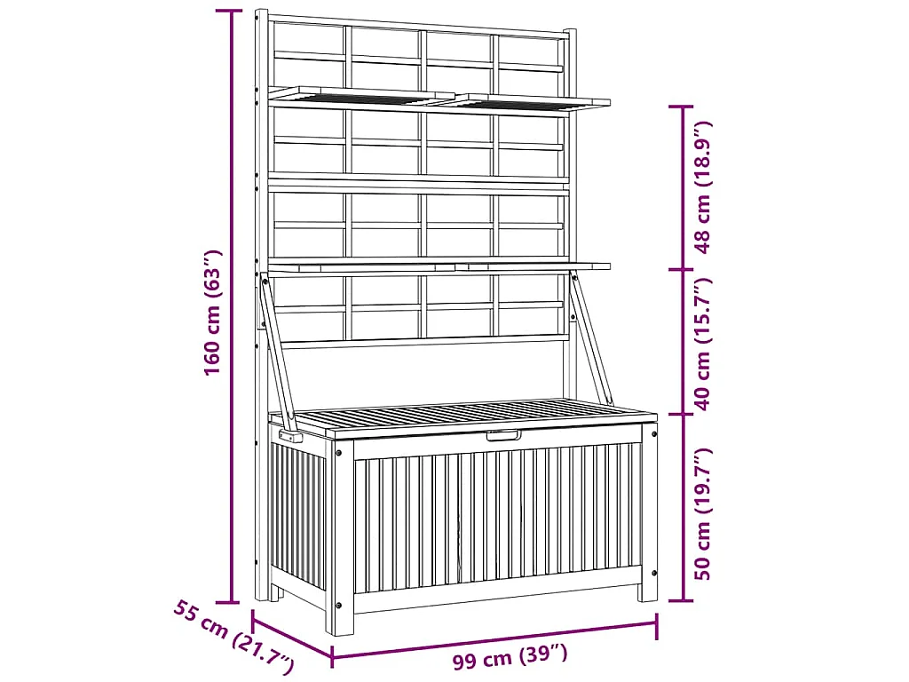 Boîte de rangement avec treillis Gris 99x55x160cm Acacia solide