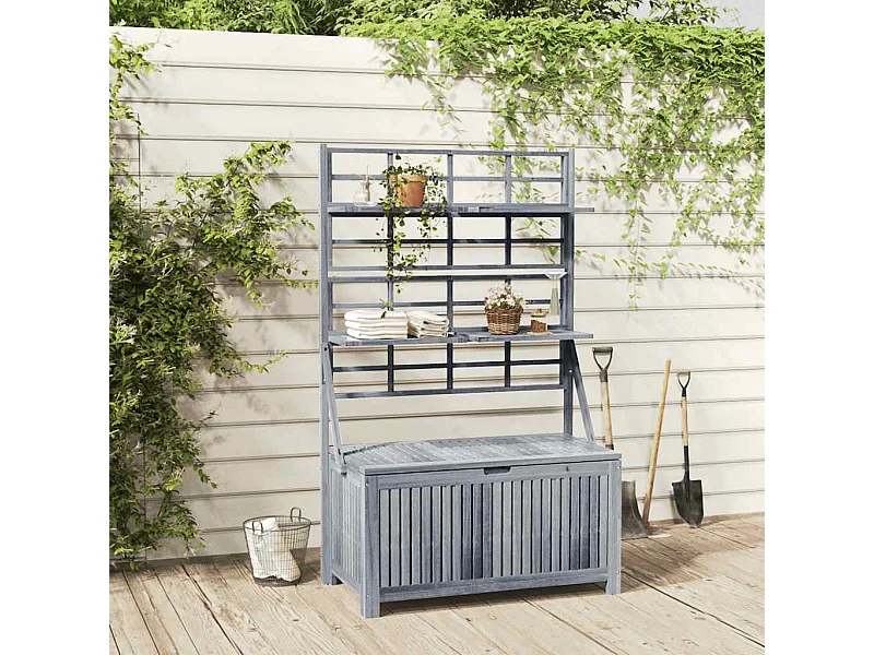 Boîte de rangement avec treillis Gris 99x55x160cm Acacia solide